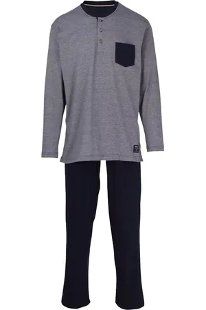 Ceceba Heren pyjama O-hals met knoopjes - donkerblauw