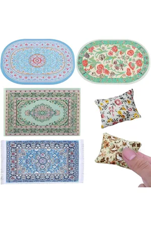 Merkloos 6 Stuks Poppenhuis Accessoires - Turkse Tapijt en Kussenset voor Poppenhuisvloer - 1:12 Miniatuur Decor