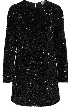 ONLY ONLANIKA SEQUIN LS DRESS WVN Dames Jurk - Black