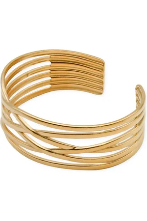 Marama Armband - open bangle - stainless steel met gouden plating - streep-reliëf - brede armband - damesarmband - cadeau dames