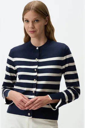 Jimmy Key Marineblauw En Wit Gestreept Met Knopen Vest
