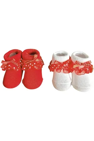 Merkloos 2 paar Baby Sokjes met Kant en Strikje - Lace & Bow - Newborn