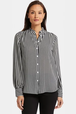 NYDJ Ruffle Neck Blouse Gestreept
