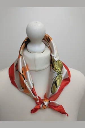 Merkloos Vierkante dames neksjaal Aukje-gebloemd motief vlindermotief- wit zwart rood bruin beige-50x50