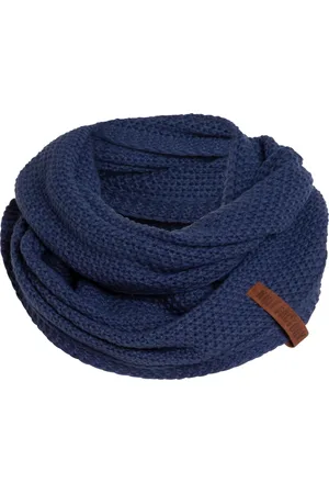 Knit Factory Coco Gebreide Colsjaal - Ronde Sjaal - Nekwarmer - Wollen Sjaal - Donkerblauwe Colsjaal - Dames sjaal - Heren sjaal - Unisex - - One Size