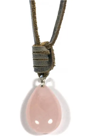 Heaven Eleven Dames ketting - lerenveter - drop rozequartz - 74cm