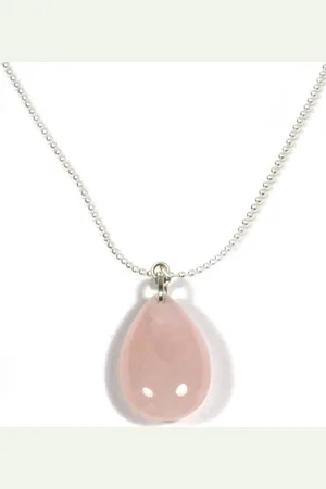Heaven Eleven Dames ketting - ballchain RVS - drop rozequartz - 74cm
