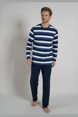 Ceceba Heren pyjama O-hals - middenblauw gestreept