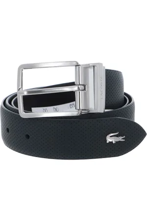 Lacoste Leren Riem Elegance Punch Plain Leather Belt W110 Zwart Donkergroen