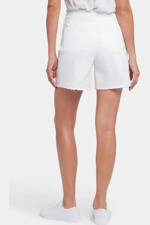 NYDJ Berkyn Ontspannen Denim Shorts Met Super Hoge Taille En Rafelige Zomen