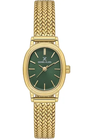 Daniel Klein DK.1.13868-4 - Horloge - Polshorloge - Analoog - Dames - Vrouwen - stalen band - Ovaal - Metaal - Goudkleurig - DonkerGroen