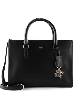 DKNY Leren Handtas Schoudertas Perri Box Satchel Bag Zwart
