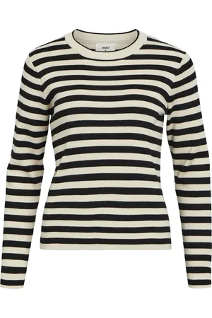 Object Object Trui Objester Sli L/s Knit Pullover Noos 23044243 Sandshell/black Dames