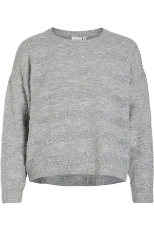 VILA Trui Viglittia L/s O-neck Christmas Knit 14099650 Light Grey Mela/silver Gli Dames