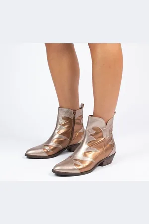 Manfield Dames - Zilverkleurige metallic leren cowboy laarzen