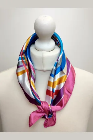 Merkloos Vierkante dames neksjaal Bente-fantasiemotief- wit paars turquoise blauw grijs geel rood koningsblauw beige-50x50