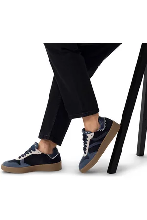 Manfield Dames - Blauwe suède sneakers met fluwelen details