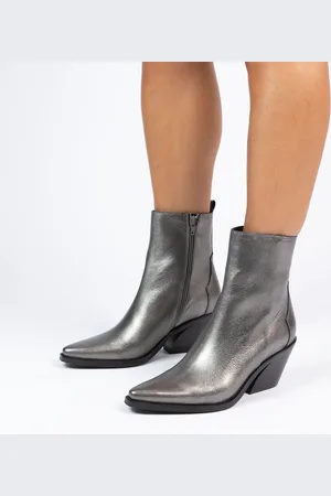 Manfield Dames - Zilveren leren cowboy laarzen
