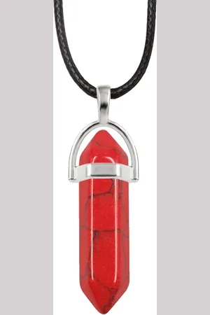 Bixorp Gems Rode Turkoois Hanger aan Faux Leren Koord - Edelsteen Ketting - Edelstenen Staafje met Stainless Steel - 45/50cm Damesketting
