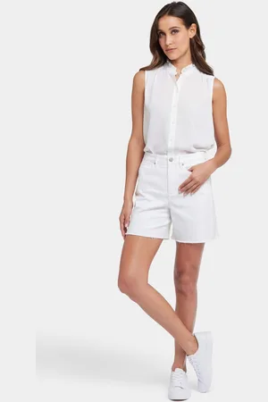 NYDJ Berkyn Ontspannen Denim Shorts Met Super Hoge Taille En Rafelige Zomen
