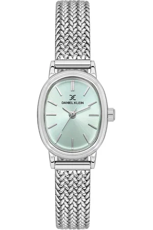 Daniel Klein DK.1.13868-3 - Horloge - Polshorloge - Analoog - Dames - Vrouwen - stalen band - Ovaal - Metaal - Zilverkleurig - Licht Groen