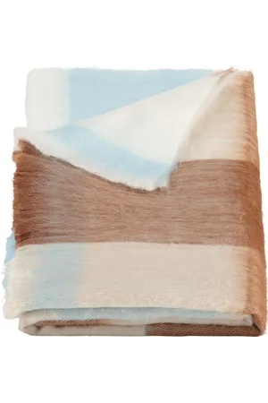 Alpaca Loca Geblokte Sjaal - 200 x 65 cm - Felblauw, Beige