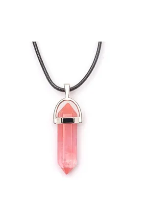 Bixorp Gems Hanger aan Faux Leren Koord - Edelsteen Ketting - Edelstenen Staafje met Stainless Steel omhuizing - 45/50cm Damesketting