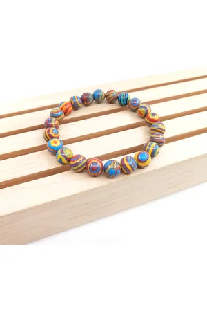 Bixorp Gems Armband - Blauw/Geel/Rood - Gepolijste Natuursteen Kralenarmband - Natuurlijk Bewerkt - Cadeau voor Haar - 20cm