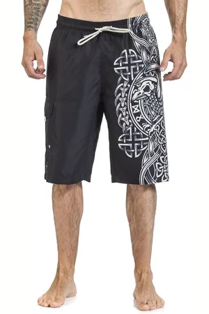 EMP Zwarte zwemshort met ravenprint in Keltische stijl Mannen - L