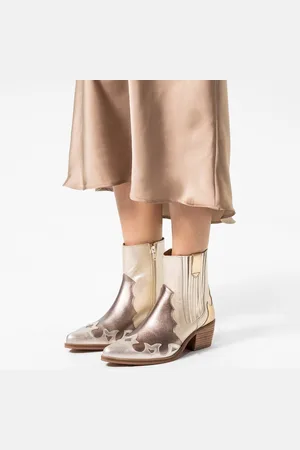 Manfield Dames - Zilveren metallic leren cowboy laarzen