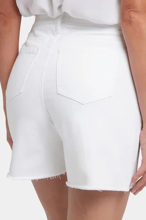 NYDJ Berkyn Ontspannen Denim Shorts Met Super Hoge Taille En Rafelige Zomen