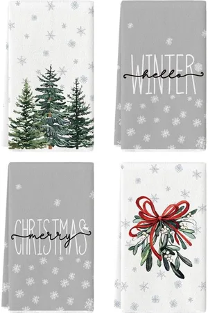 Merkloos Vlinderdas Dennen Sneeuwvlokken - Kerst Decoratie - Set van 4 - 42 x 65 cm