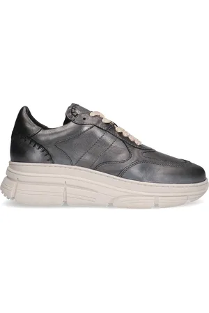Manfield Dames - Zilveren leren sneakers