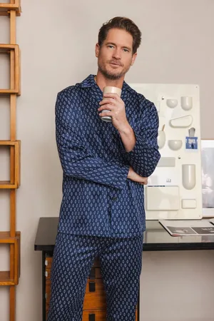 Robson Satijnen pyjama heren - Knoopsluiting - Doorknoop pyjama met lange mouwen - 58