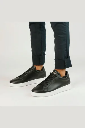 Manfield Heren - Zwarte leren sneakers