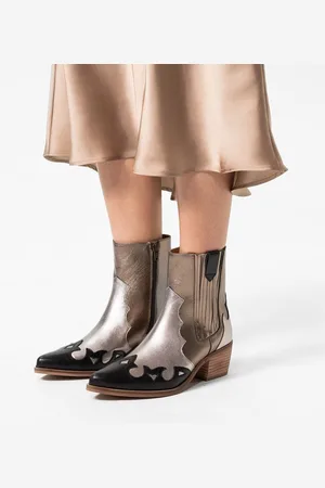 Manfield Dames - Zwarte metallic cowboy laarzen
