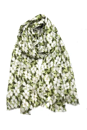 Merkloos Lange dames sjaal Eefje-gebloemd motief- wit geel beige goud