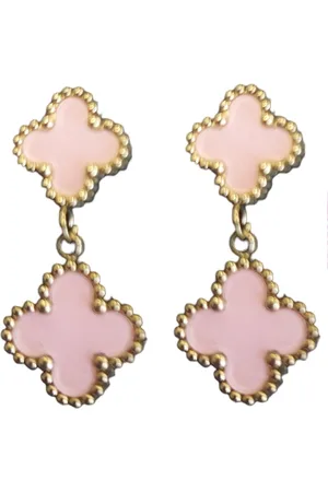 The Musthaves Oorbellen - Oorhangers - RVS - Roestvrij Staal - Klavertjes - Clovers - Roze - 3cm - Goudkleurig
