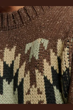 No Excess Gebreid met geribde kraag en jacquardpatroon: Aztekenprint en zijde voor een unieke stijl