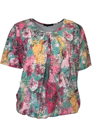 Merkloos Pink Lady blouse - E105 - print - korte mouwen, ronde hals, elastiek - maat S
