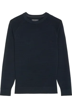 Marc O’ Polo Regular fit pullover - heren trui katoen met O-hals - donkerblauw (middeldik)