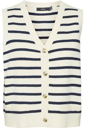 VERO MODA Gilet Vmsaba Sl V-neck Button Vest Ga Fr 10323563 Birch/w. Navy St Dames