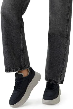 Manfield Dames - Navy blauwe nubuck sneakers