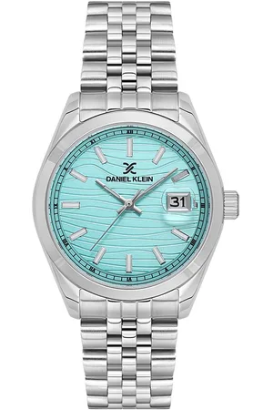 Daniel Klein DK.1.13883-4 - Horloge - Polshorloge - Analoog - Unisex - stalen band - Rond - Metaal - Datumaanduiding - Streepjes - Zilverkleurig - TurkooisGroen