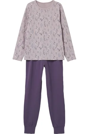 NAME IT Meisjes pyjama - Pink Flower - Organisch katoenen kinder nachtkleding - Paars - 92
