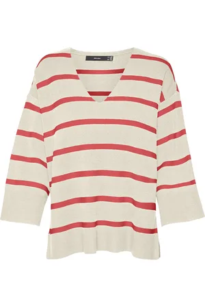 VERO MODA Trui Vmsaba 3/4 V-nck Stripe Pullover Ga 10300314 Birch/cayenne Dames