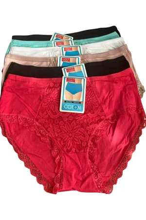 Merkloos Dames katoenen slips 6 pack met kant XXL 42-44