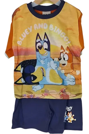 Bluey En Bingo - Pyjama - Oranje met blauw - Shortama - Korte broek en t-shirt - maat 104/110