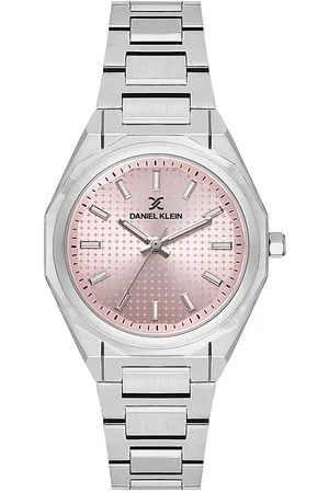 Daniel Klein DK.1.13873-3 - Horloge - Polshorloge - Analoog - Dames - Vrouwen - stalen band - Rond - Metaal - Streepjes - Zilverkleurig - Roze