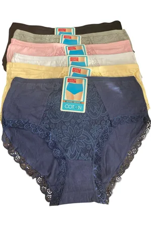 Merkloos Dames katoenen slips 6 pack met kant 4317 XXXL 44-46
